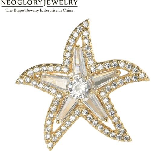 Neoglory Shiny White Starfish Animal Brooches For Women Gold Plated Cute Pins Personality Teen Girl Cloth Accessories Gifts New
