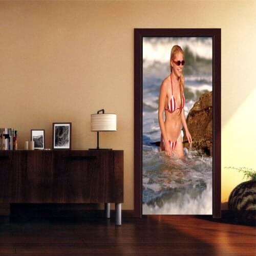 Newest Beauty Pattern Wall Door Stickers Door Pattern Living Room Wall Stickers Wallpaper Wall Decal Home Decoration