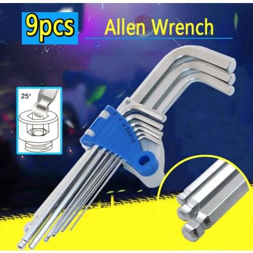 New Arrival 9Pcs/Set 1.5~10mm Long Arm Ball End Hex Key Metric Wrench Screwdriver Tackle L-Shape Tool Kit