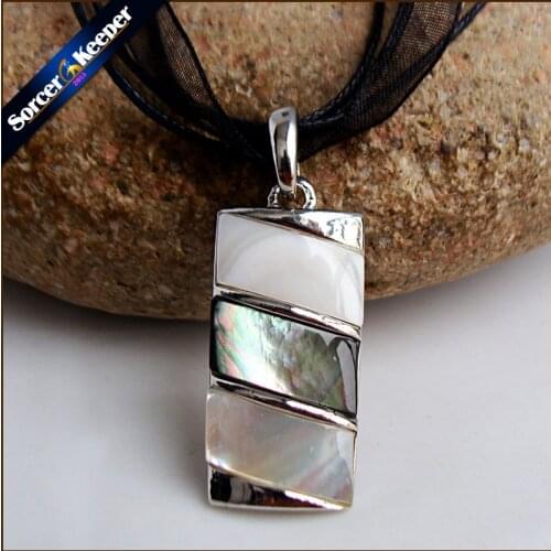 SorcerKeeper Natural Paua Abalone Shell Square Necklace Pendants Jewelry New Fashion Bijoux Women Leather Chain Necklaces SKA04