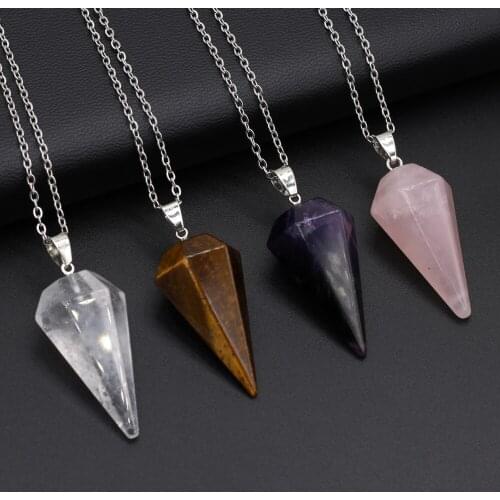 Natural Stone Crystal Necklaces Hexagonal Cone Amethysts Agates Pendulum Pendant Necklace Jewelry for Women Reiki Heal Gifts