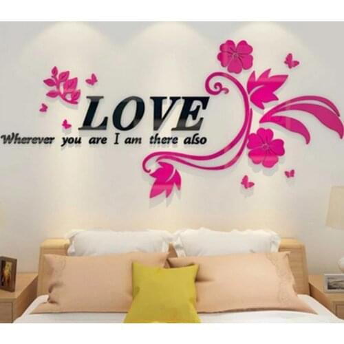 Multi Size Colorful Love Flower 3D Acrylic Decoration Wall Sticker DIY Art Wall Poster Home Decor Hall Bedroom Wallsticker