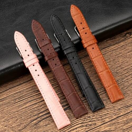 Universal Hot Bamboo Grain Genuine Leather Strap 12mm 14mm 16mm 18mm 20mm Watchband for Women Watches 8 Colors Watch Accessories