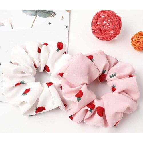 Small Strawberry Flower Printed Scrunchies Elastic Hair Ties Rope Sweet Cute Ponytail Floral Hair Rope Hair Accessories