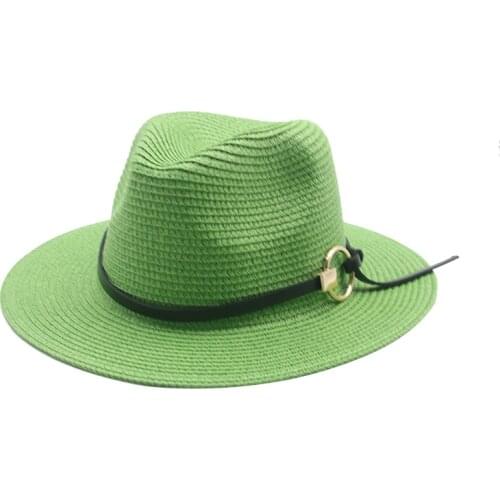 Women hats straw wide brim belt band sun hats outdoor beach travel casual sun protective white black hats new sombreros de mujer