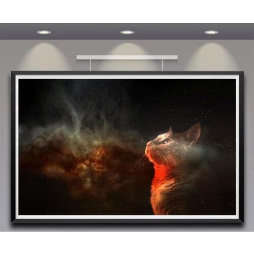 Science fiction Starry Sky Cat Modern Canvas Decor Cat Looking Up To Starry Sky Wolf Frameless Art Poster Wall for Living Room