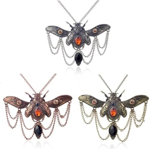 Steampunk Gear Fly Beetle Metal Tassel Necklace For Women Gothic Cool Fashion Trendy Crystal Insect Necklace Statement Jewelry