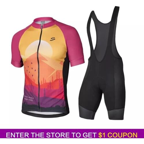 Spiukful Men Cycling Clothing Short Sleeve Set Quick Dry Bicycle Clothing Summer Cycling Jersey Sets MTB Bike 9D Shorts Suit