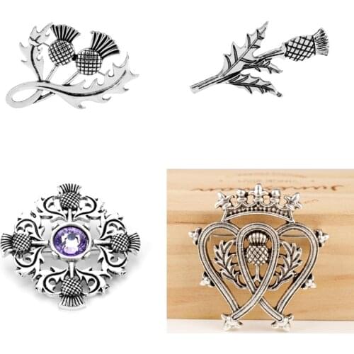 Vintage Scottish Thistle Flower Brooches For Women Men Outlander Viking Celtics Knot Lapel Pins Scotland Jewelry