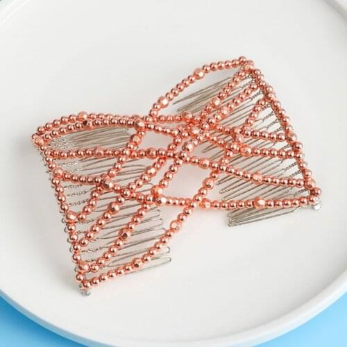 Ladies Women Magic Elastic Hair Comb Clips Jewelry Beading Imitation Pearl Stretchy Hairpin Bow Double Combs Hair Accessories