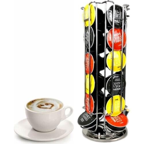 Iron Chrome Plating Display Capsule Rack Rotatable Coffee Pod Holder Stand Storage Shelves for 24pcs Dolce Gusto Capsule