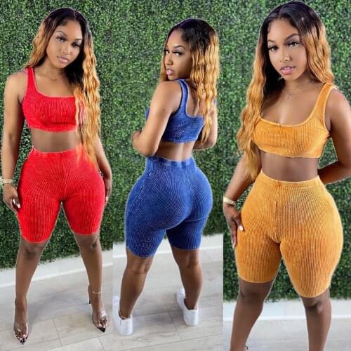 Echoine Women letter Knitted stripes Sporty Two Piece Set Vest Crop Top and Biker Shorts Tracksuit Summer Sexy Casual Outfits