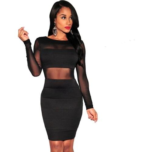 Plus Size XS- XXL Sexy Black And White Mesh Stitching Backless Mini Club Party Dresses Slim Stretch Womens Winter Dress S1453