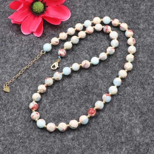 Wholesale Handmade Strand Neckalce Women Vintage Design Imperial Stone Round Beaded Necklaces Yoga Chain Jewelry Gift 18" B220