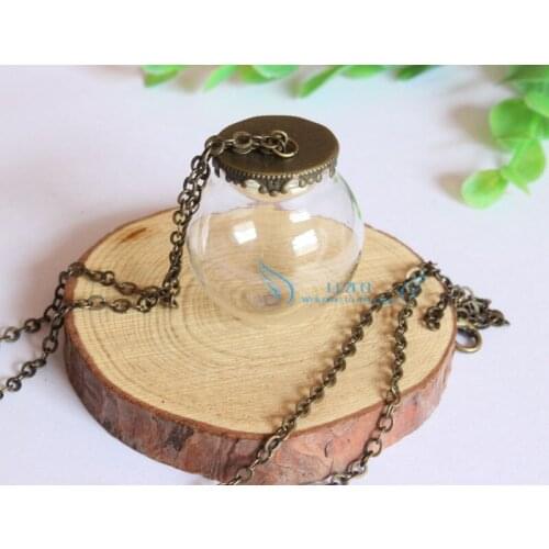 10sets x antique bronze color crown cap glass globe necklace kit--30x20mm