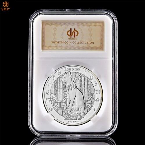2016 Western Sahara Baste 100 Ptas Cat Silver Plated Ancient Egyptian Animal Souvenir Coin Value W/PCCB Luxury Box Display