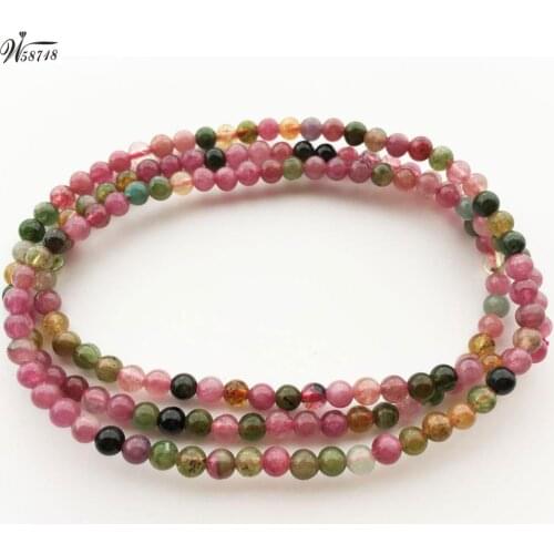 3 Row Free Shipping Fashion Jewelry 3~3.5mm Natural Tourmaline Ball Beads Stretch Bracelet 21" FG8700