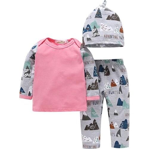 3Pcs/Set Baby Clothing Sets 0-3 Years Autumn Winter Infant T-shirt+Pants+Hat Kids Cotton Outfits Suit Cloth Mobile Phone Straps