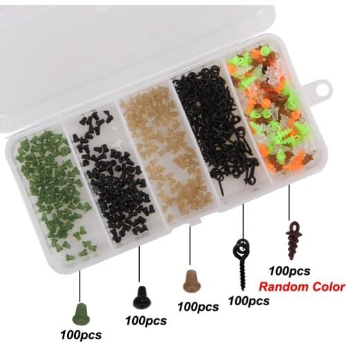 500Pcs/Box Carp Fishing Tackle Box Carp Rig Ring Stops Boilie Bait Screw Fishing Bait Ring Swivel Carp Fishing Accessories