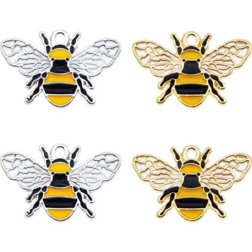 8pcs Enamel Bee Animal Charms Necklace Pendant Alloy Charms For Women Bracelet Making Accessory Handmade DIY Earrings 17*26mm