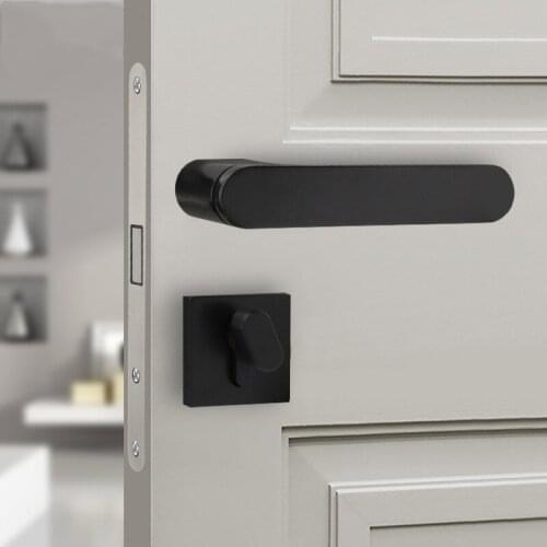 93-918 Matt Black Lever Type Security Indoor Mute Wood Door Square Lock Handle With Lock Body