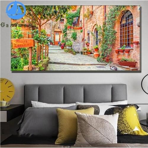 Italian alley Landscape Full Square Round Diamond Embroidery Cross Stitch Diamond Painting Rhinestones Pictures Handicrafts Gift