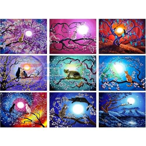 100% Full 5D Diy Daimond Painting Moonlight Cat 3D Diamond Painting Round Rhinestones Diamant Painting Embroidery Animals Lx817