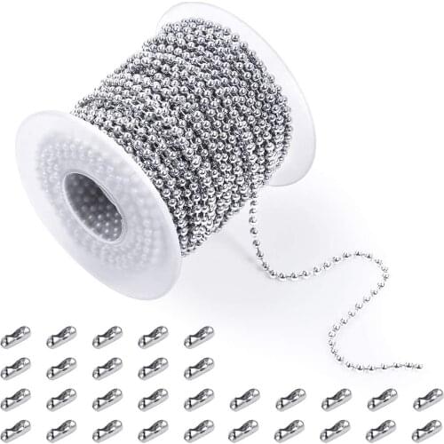 48 Feet Stainless Steel Ball Bead Chain with 30 Pieces Matching Connectors(1 Roll 2.4mm Ball Bead Chain + 30 Connectors)