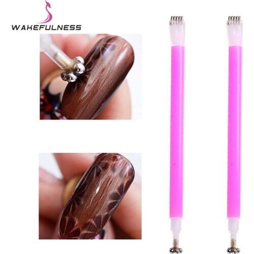 WKEFULNESS Flower Strip Pattern Dual-ended Magnet Pen Cat Eye 3D Magnetic Stick for UV Gel Polish Brush Manicure Nail Art Tools