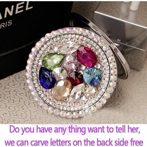 Engrave letters logo free,rhinestone crystal heart,wedding gift,Mini Beauty pocket mirror,stainles steel ,makeup compact mirror