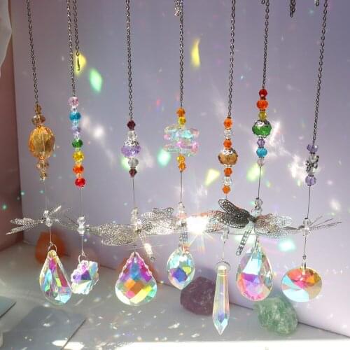 Crystal Wind Chimes Chandelier Rainbow Hanging Pendant Decor for Window Door Balcony Wall Garden Indoor Outdoor Crystal Ornament