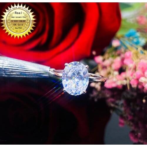 100% 18K Gold 2ct voal Moissanite Diamond Ring D color VVS With national certificate 018