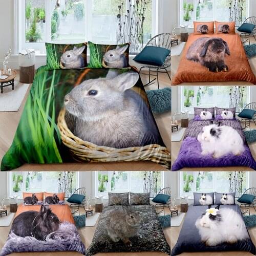 Cute Rabbit Picture Bedding Set Queen 3D Printed Duvet Cover Bedclothes 2/3pcs High Quality Bedspread Home Textiles Luxury