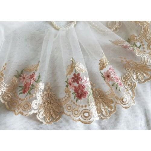 Gorgeous Gold Tulle Lace Trim Pale Pink Roses Embroidered Lace 7 Inches 2 Yards