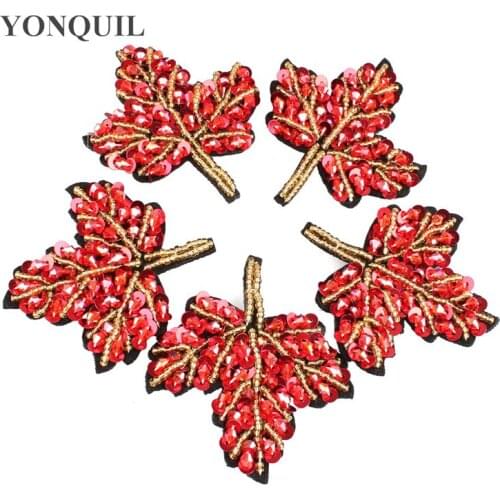 Fashion Rhinestone Sew On Patches Applique Maple Leaves Style For Clothing Bag Hats DIY Jewelry Accessories 12Pcs/Lot SYBB128