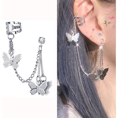 2021 Fashion Trend Butterfly Clip Earrings Ear hook Stainless Steel Ear Clips Double pierced Earrings Women Girls Jewelry