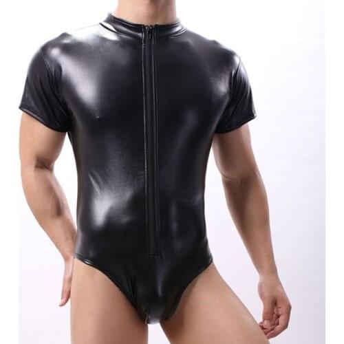 Mens Faux Leather Latex Bodysuit Sex Male Lingerie For Gay Catsuit Fetish Pole Dance Clothing Stripper Outfit Dancewear Exotic