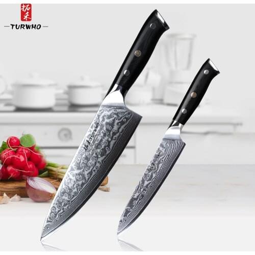 TURWHO 2 PC Kitchen Knife Set Damascus Steel Knives Tools Paring Utility Santoku Chef Slicing Bread Kitchen Accessories Tools