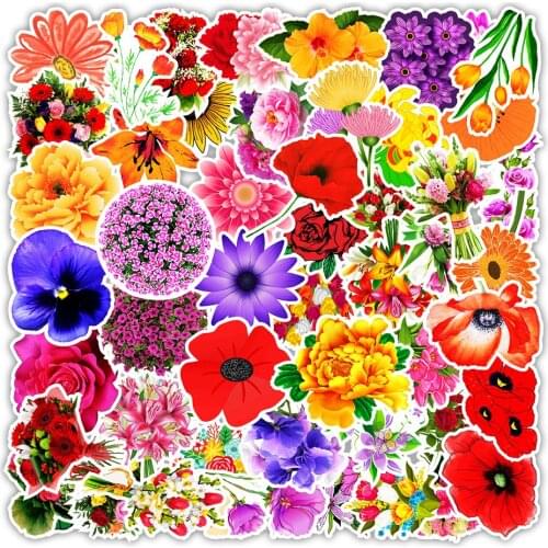 50PCS Classic Mixed Plant Flowers Stickers DIY Color Travel Luggage Guitar Laptop Cool Bike Graffiti Sticker Decals Kids Toys