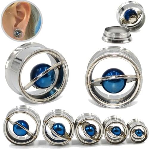 Pair Screw Ear Plugs Tunnels Stainless Steel Planet Internally Threaded Ear Tunnel Expander Plug Fashion Body Piercing Jewelry
