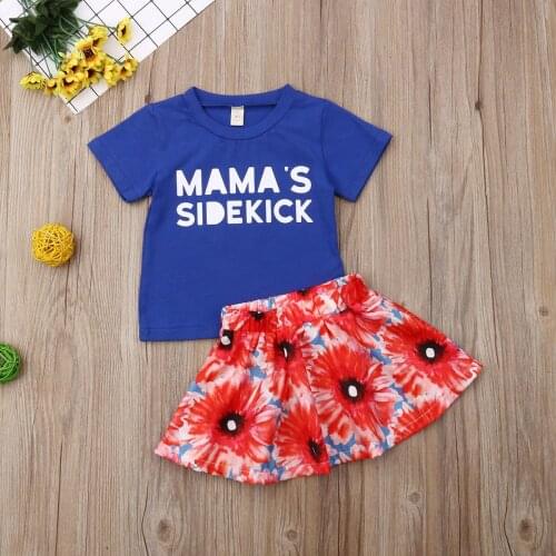 Clearance Sale !!! Kid Girls Clothes Set Letter Print Short SleeveT-Shirt + Floral Prints Elastic Waist Skirt for Summer