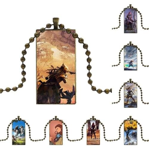 Glass Cabochon Choker Pendant Rectangle Necklace Bronze Color Jewelry For Men Women Gift Game Horizon Zero Dawn Aloy