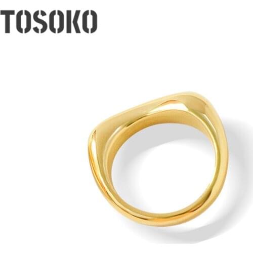 TOSOKO Stainless Steel Jewelry Irregular Fold Ring Female Water Drop Shape Geometric Simplicity And Temperament Ring BSA113