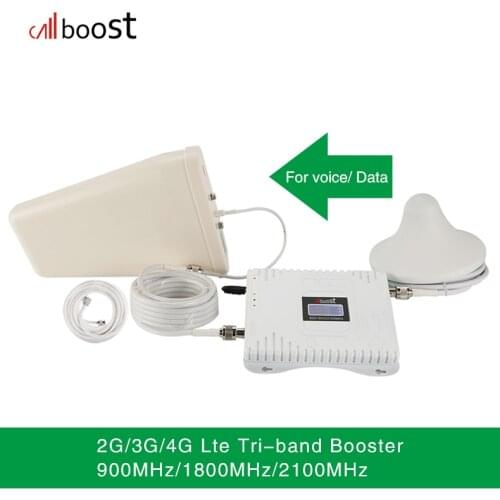2G 3G 4G Tri-Band Signal Booster GSM 900+DCS/LTE 1800(Band 3)+UMTS/WCDMA 2100(Band 1) Mobile Signal Repeater Cellular Amplifier