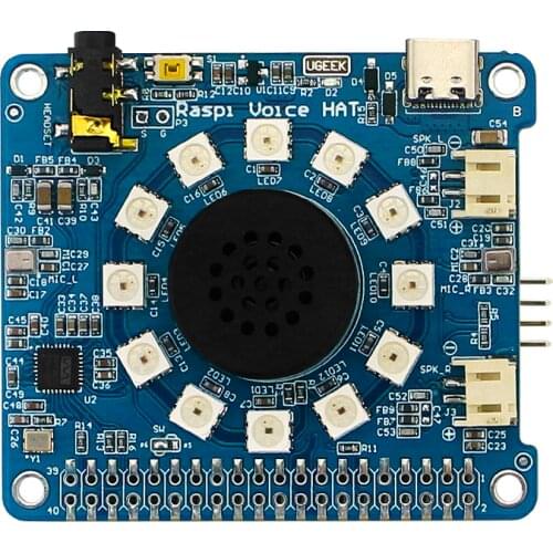 Raspberry Pi Voice HAT WM8960 Amplifier with RGB LED Dual Microphone AI Speaker for Raspberry Pi 4 Model B/3B+/3B