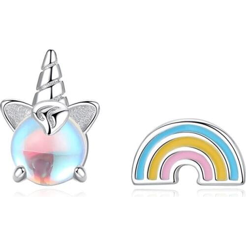 YSH New 100% 925 Sterling Silver Rainbow & Licorne fine Earrings 2020 Women Fashion DIY Jewelry Birthday Gifts Free Shipping hot