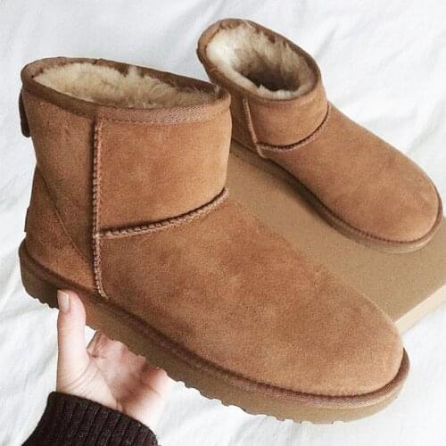 Winter Women Cowhide Suede Leather Snow Ankle Boots Warm Plush Soft Bottom Girls short boots Waterproof Non-slip Cozy Shoes