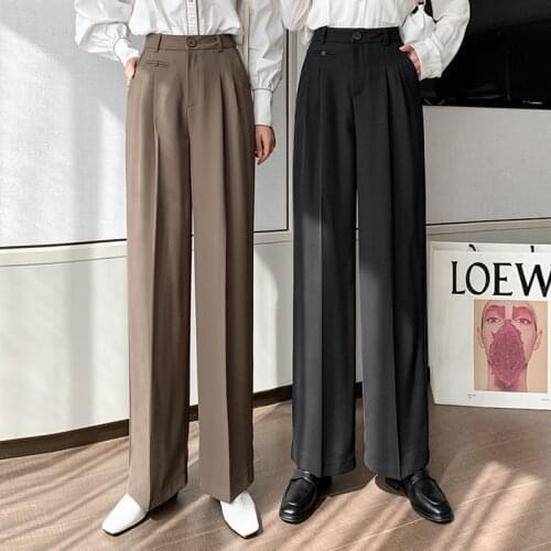 2021 autumn straight suit wide leg pants Suit mopping pants womens high waist drape loose casual off lady Long pants black