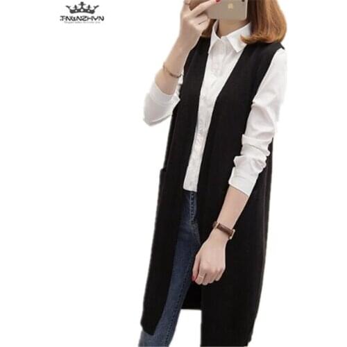 Tnlnzhyn 2019 New Spring Autumn Women Knit Sweater Vest Jacket Women Sleeveless Waistcoat Coat Loose Casual long Vest Y1093