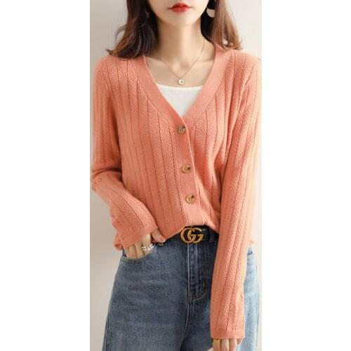 Womens Long Sleeve Knitted Wool Thin Cardigan Sweater Women Spring Autumn Solid Warm Soft Cardigans Female Fashion Trendy Tops